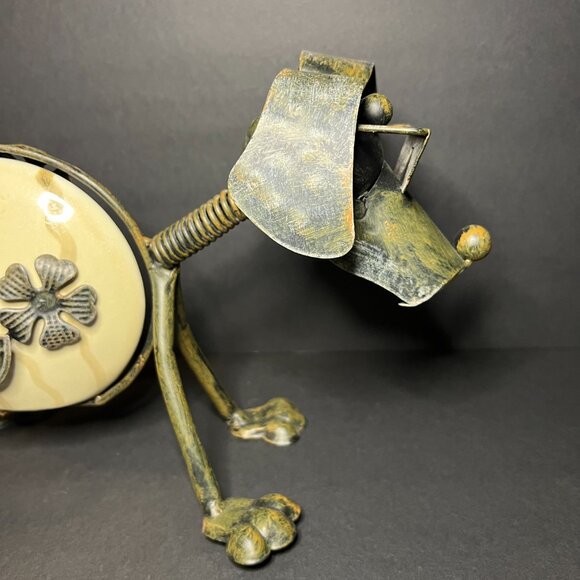 Unique Whimsical Metal Tin Floral Art Pottery Ceramic Dog Figure w/ Sunglasses - Picture 3 of 8